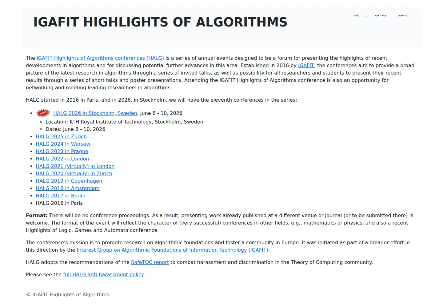 Captured homepage of highlightsofalgorithms.org in the current scan