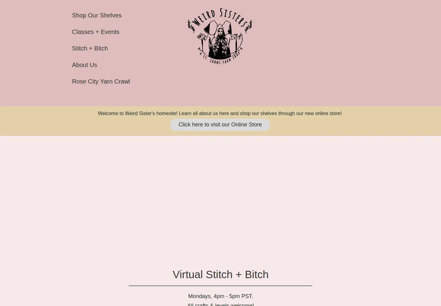 Captured homepage of weirdsistersyarn.com in the current scan