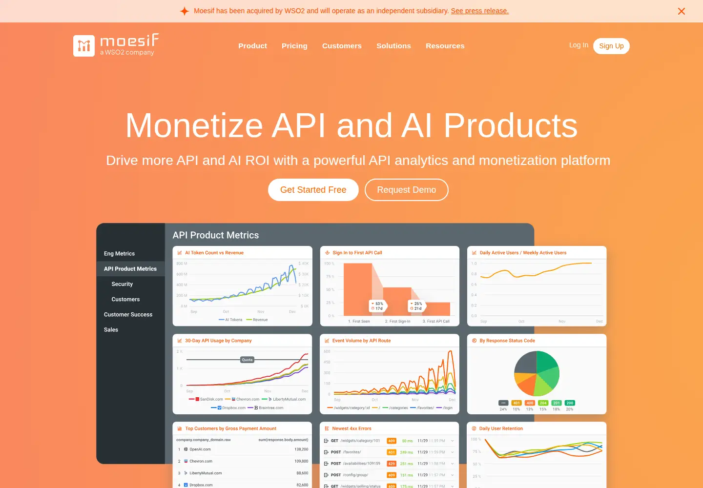 Screenshot of moesif.com