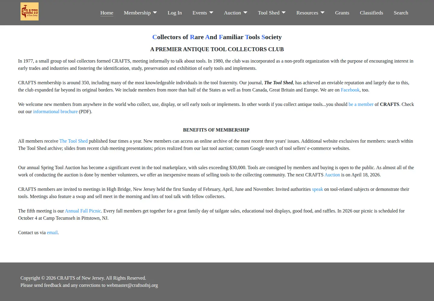 Captured homepage of craftsofnj.org in the current scan