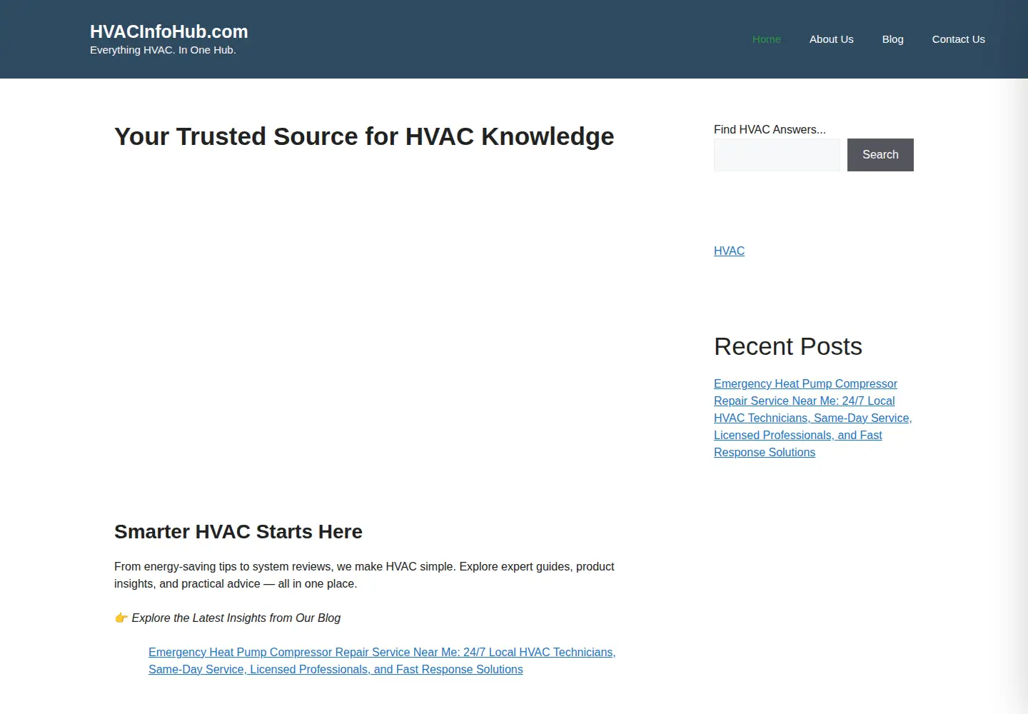 Screenshot of hvacinfohub.com