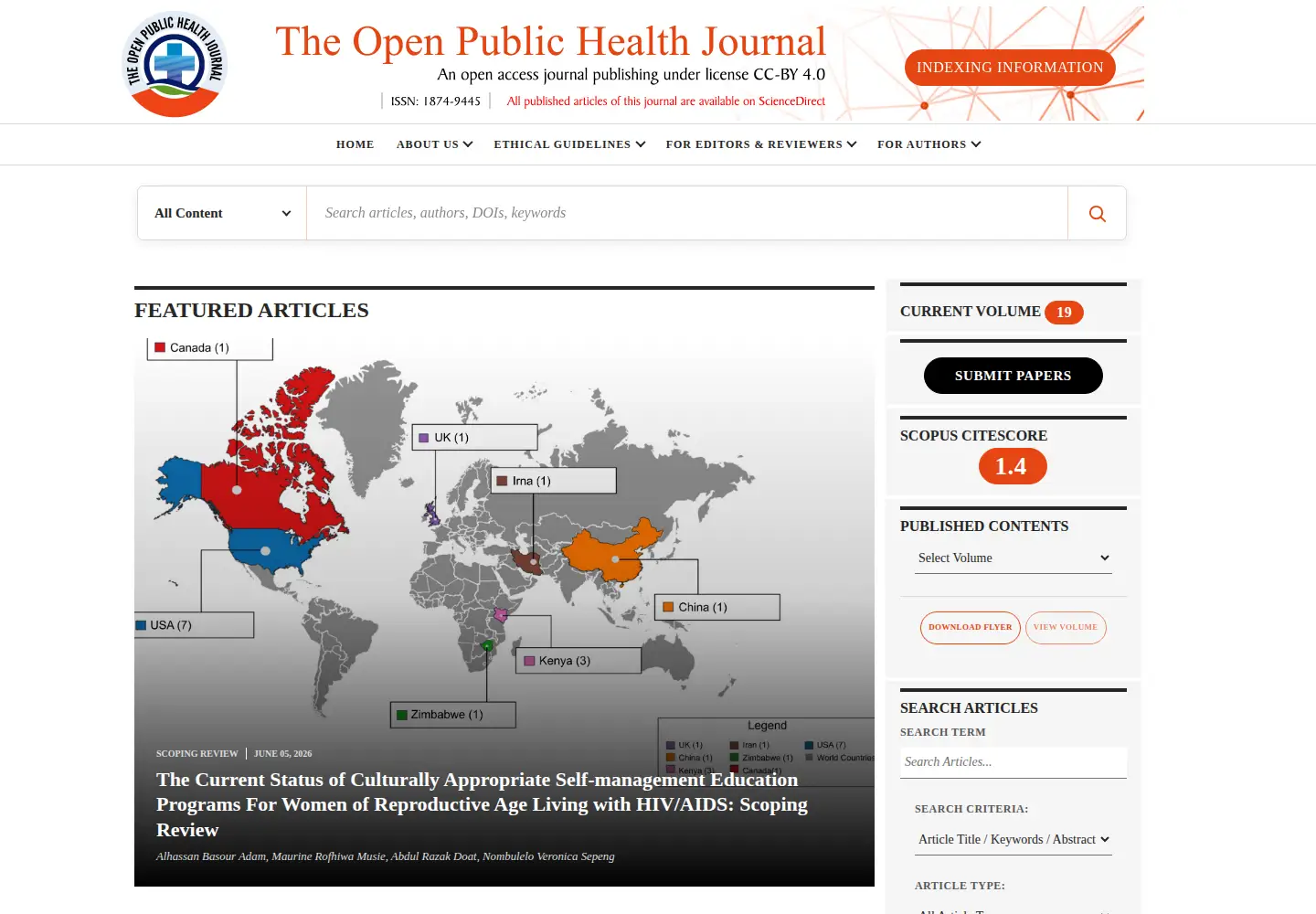 Screenshot of openpublichealthjournal.com