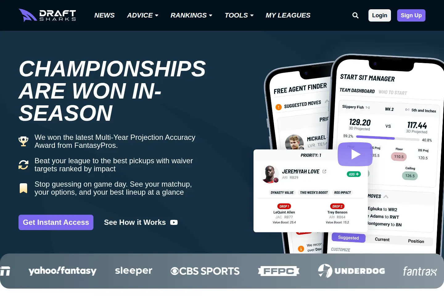 Screenshot of draftsharks.com