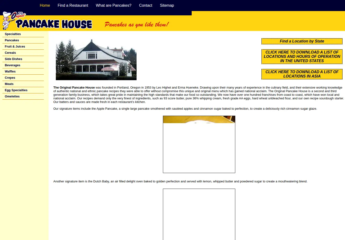 Screenshot of originalpancakehouse.com