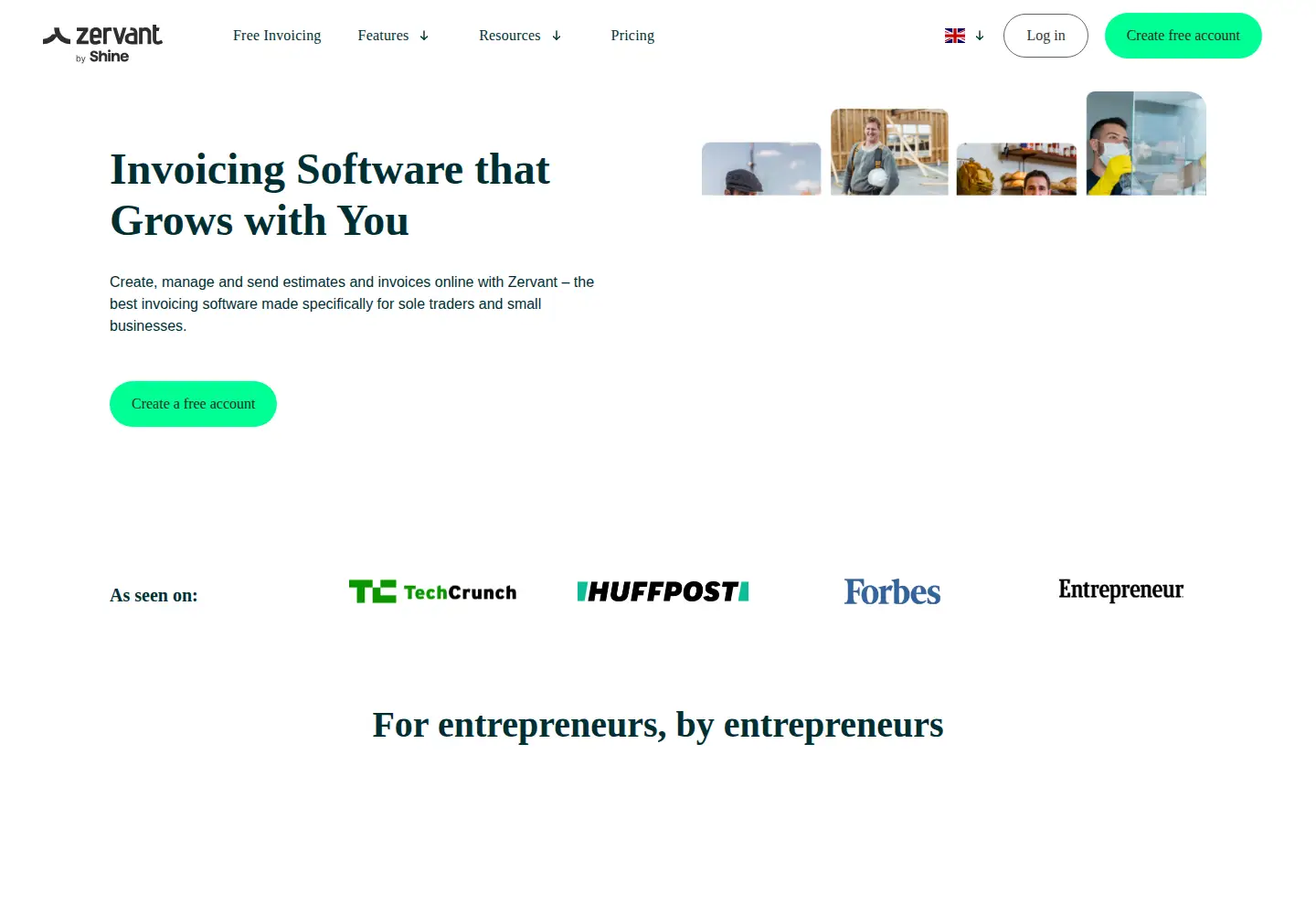 Captured homepage of zervant.com in the current scan
