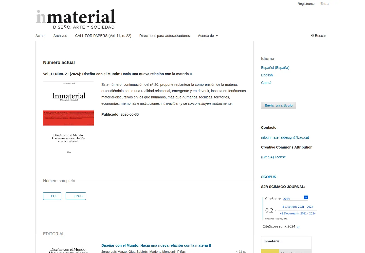 Captured homepage of inmaterialdesign.com in the current scan