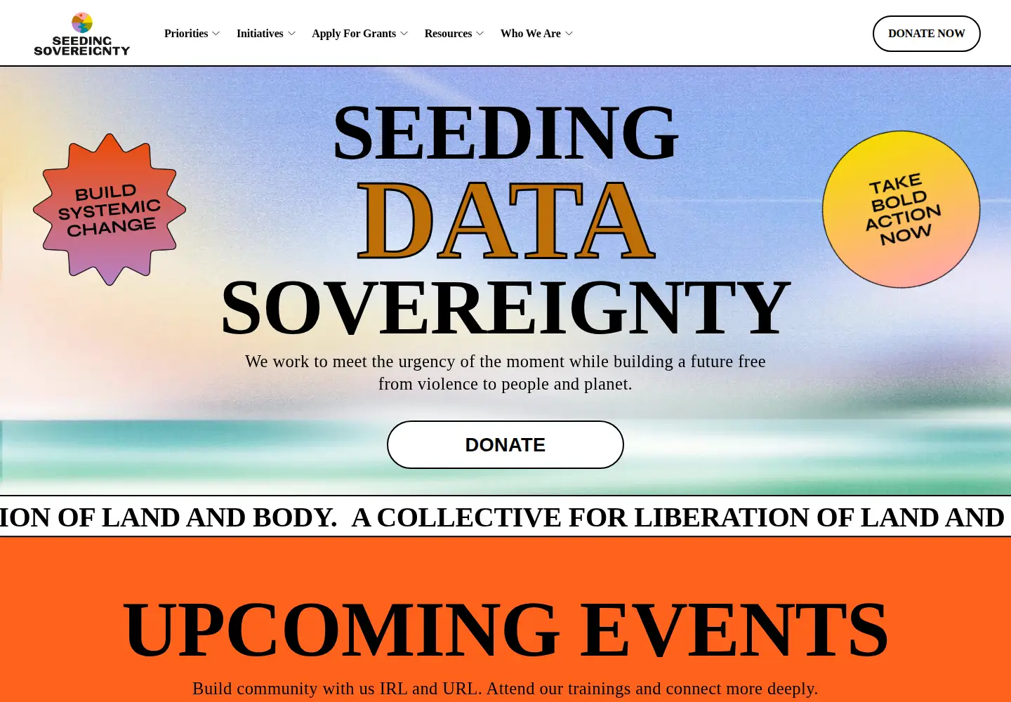 Captured homepage of seedingsovereignty.org in the current scan