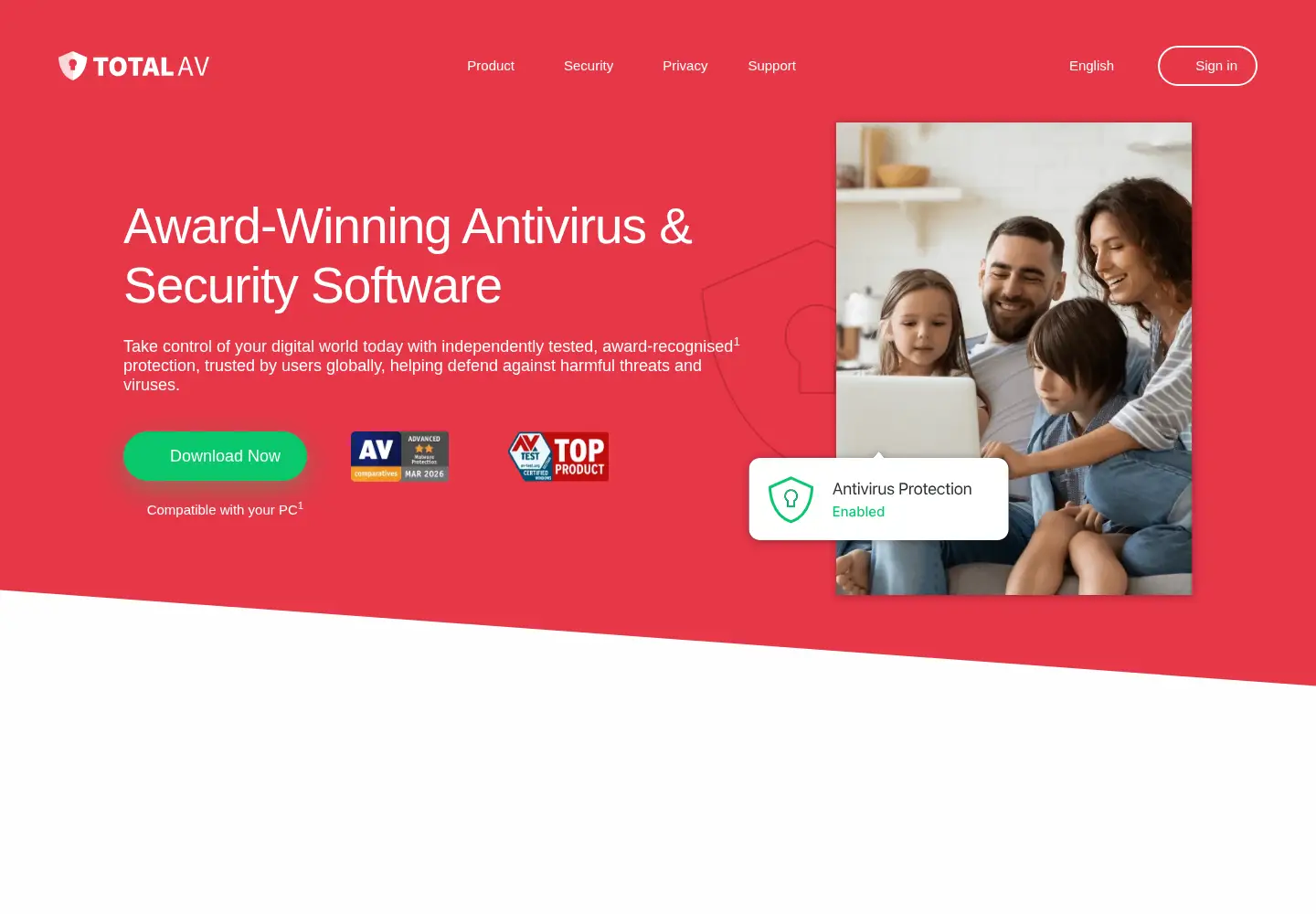 Captured homepage of totalav.com in the current scan