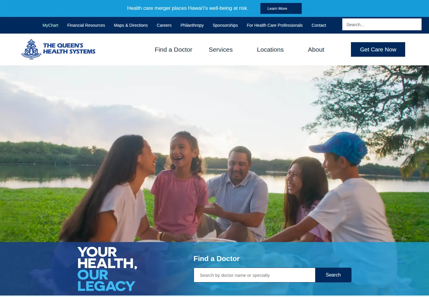 Captured homepage of queens.org in the current scan