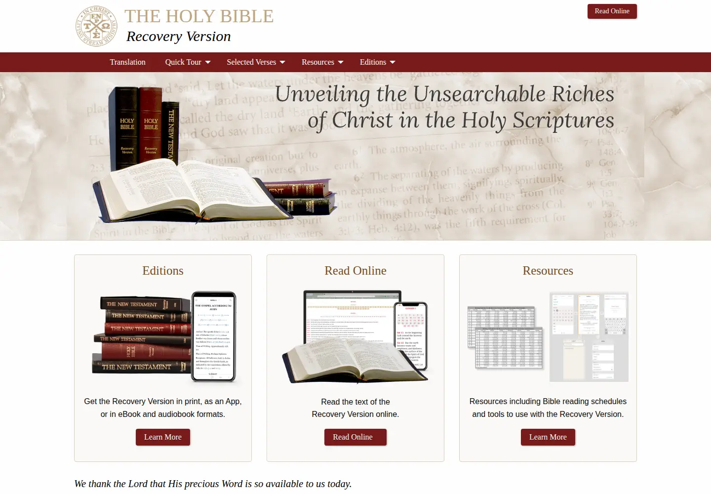 Screenshot of recoveryversion.bible
