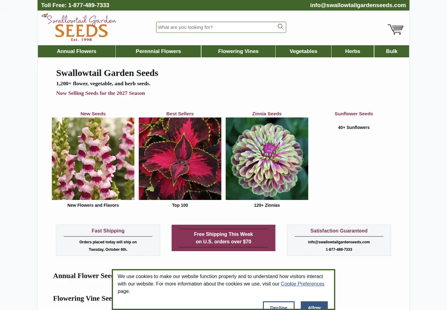 Screenshot of swallowtailgardenseeds.com