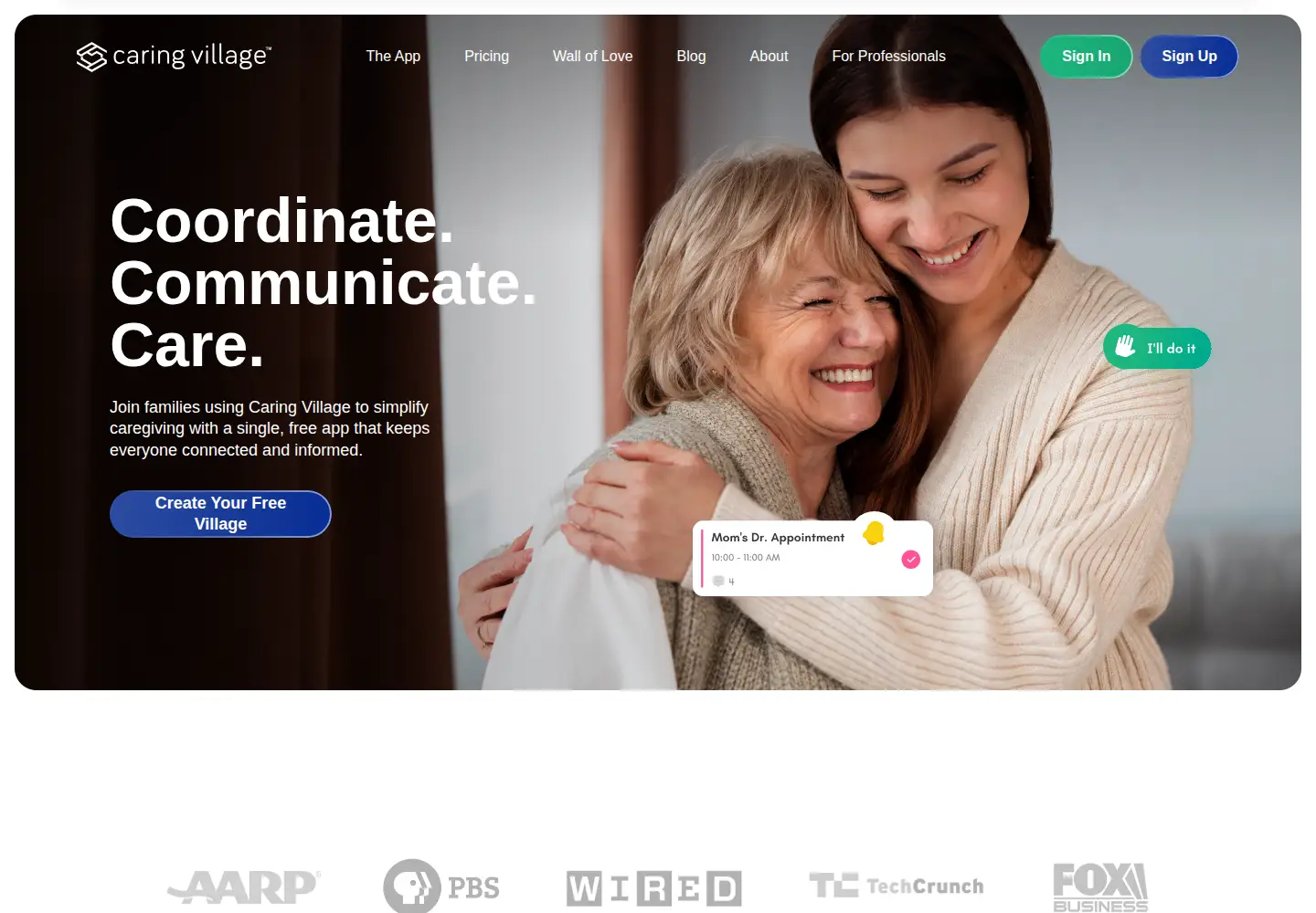 Captured homepage of caringvillage.com in the current scan