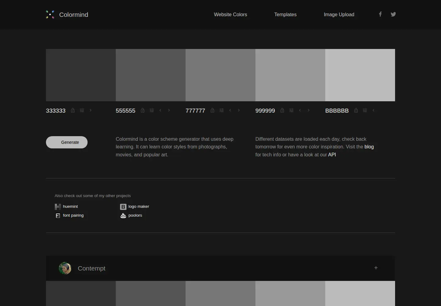 Screenshot of colormind.io