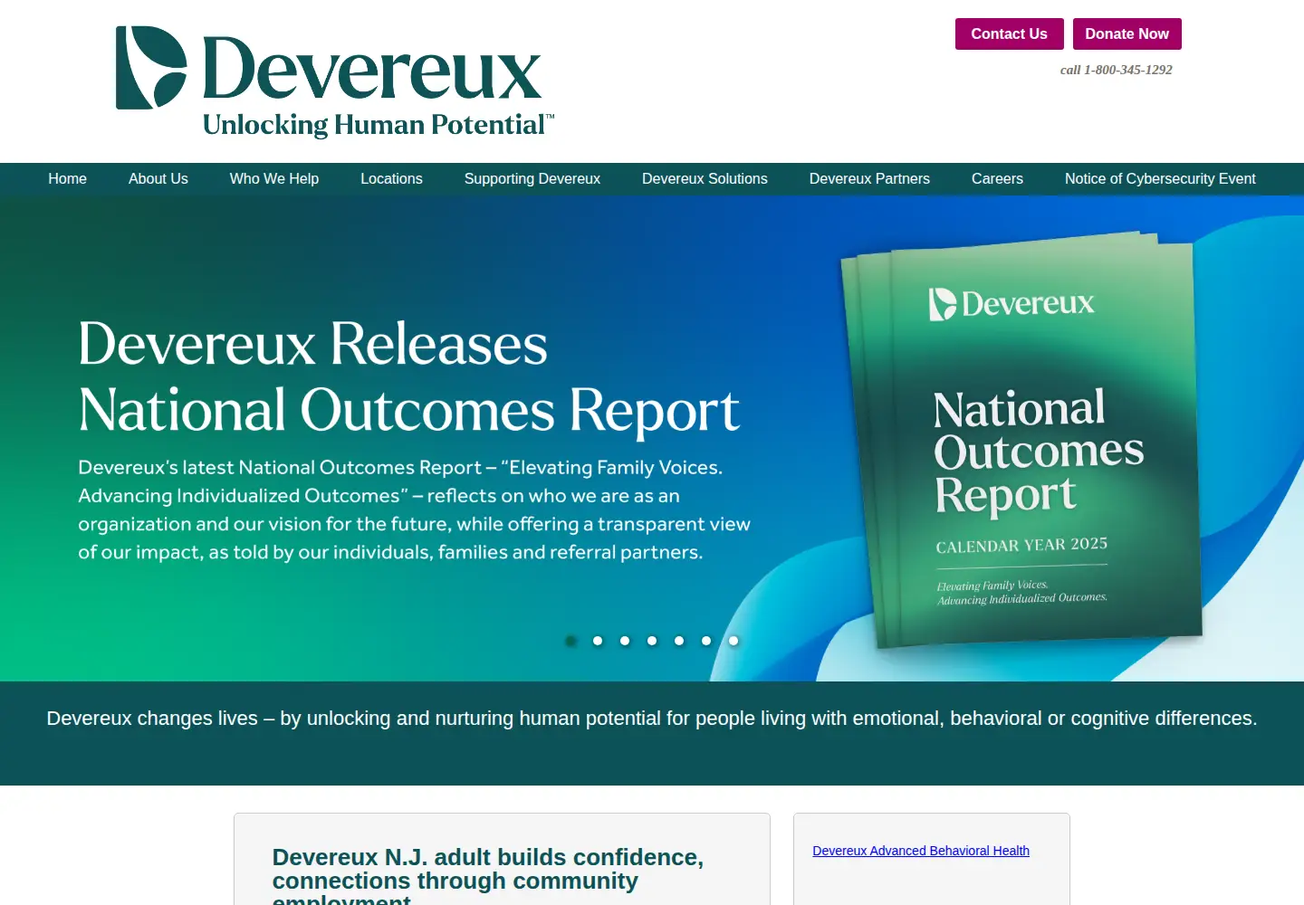 Captured homepage of devereux.org in the current scan