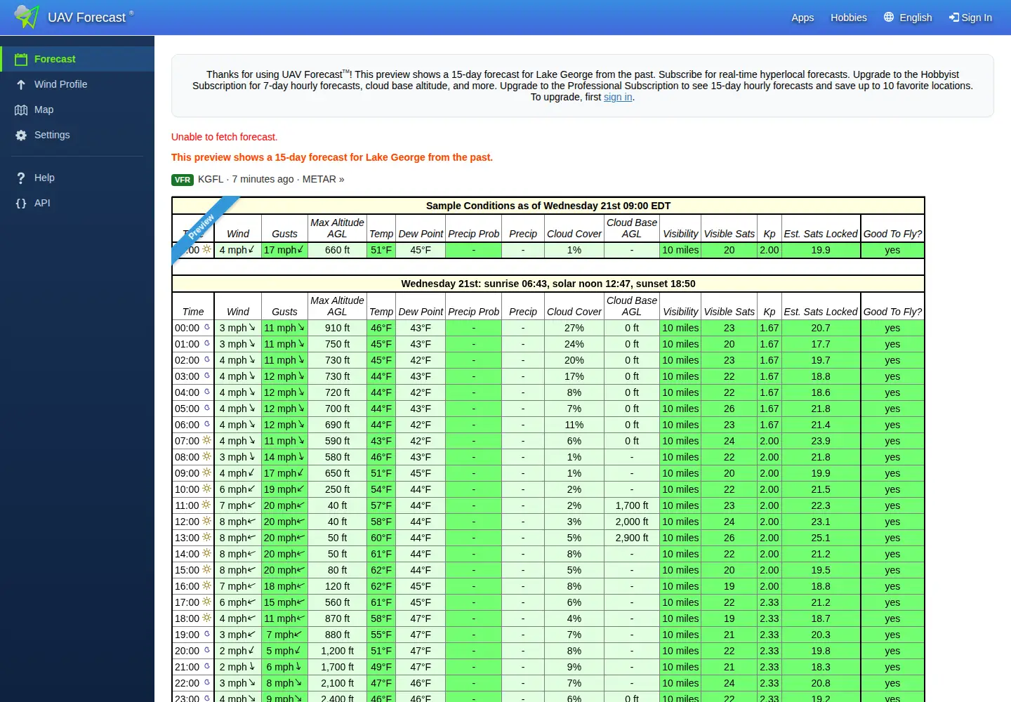 Captured homepage of uavforecast.com in the current scan