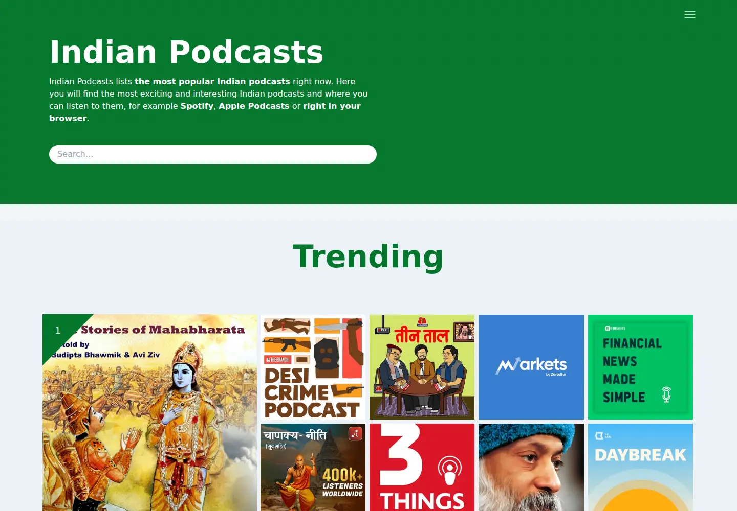 Screenshot of indian-podcasts.com