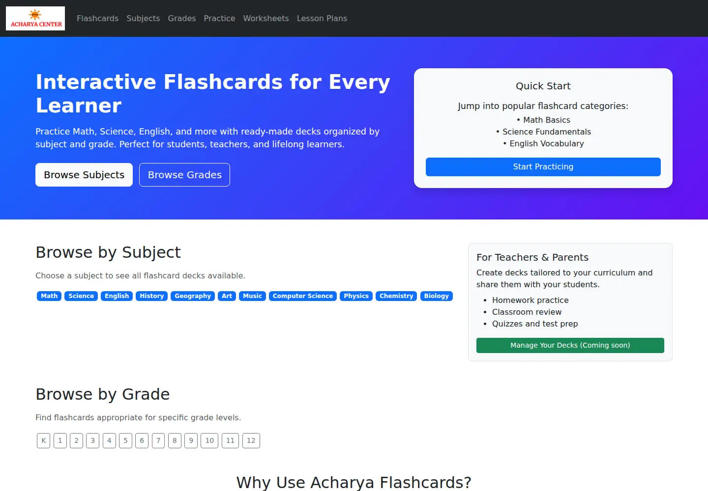 Screenshot of acharyacenter.com