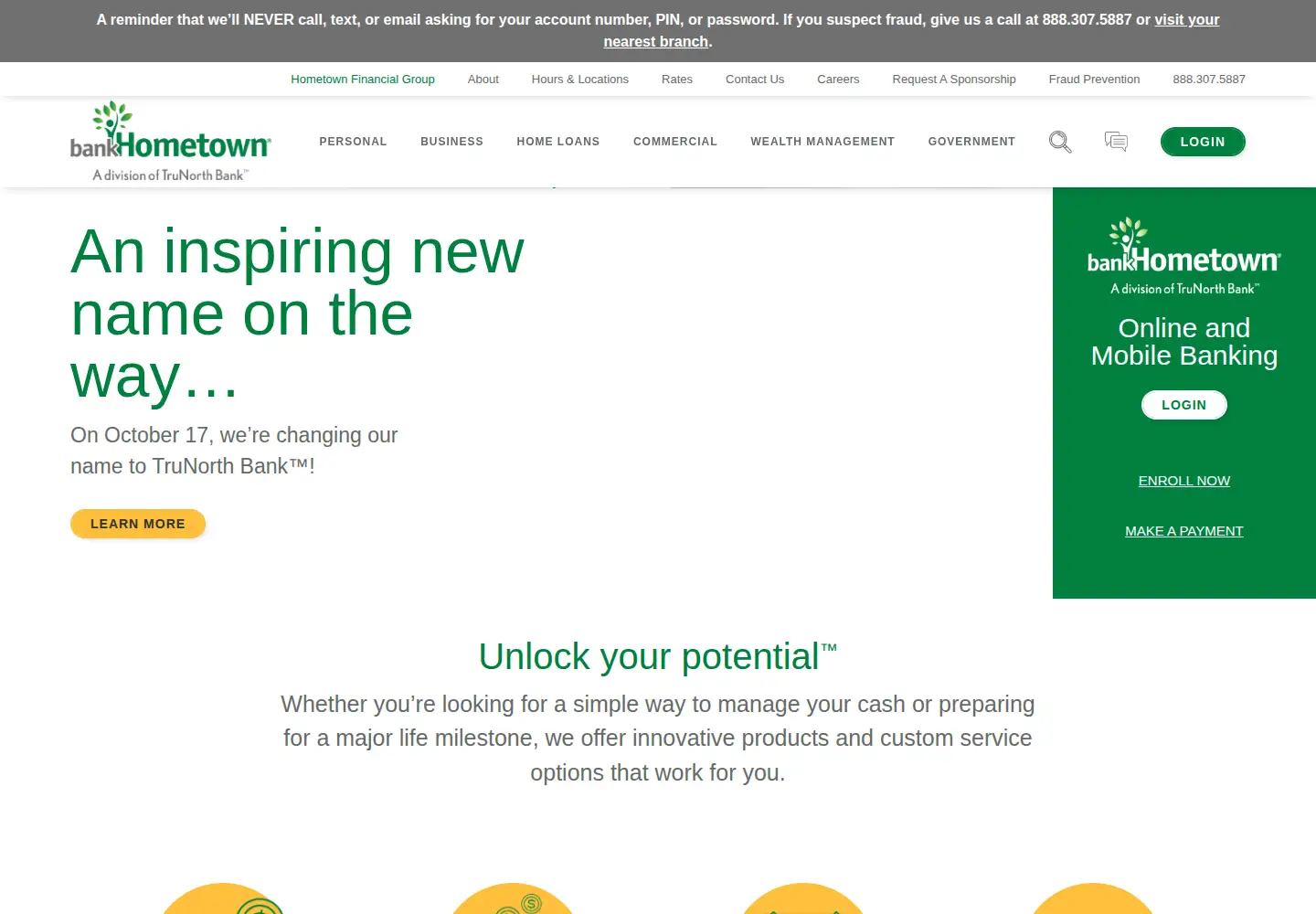 Captured homepage of bankhometown.com in the current scan
