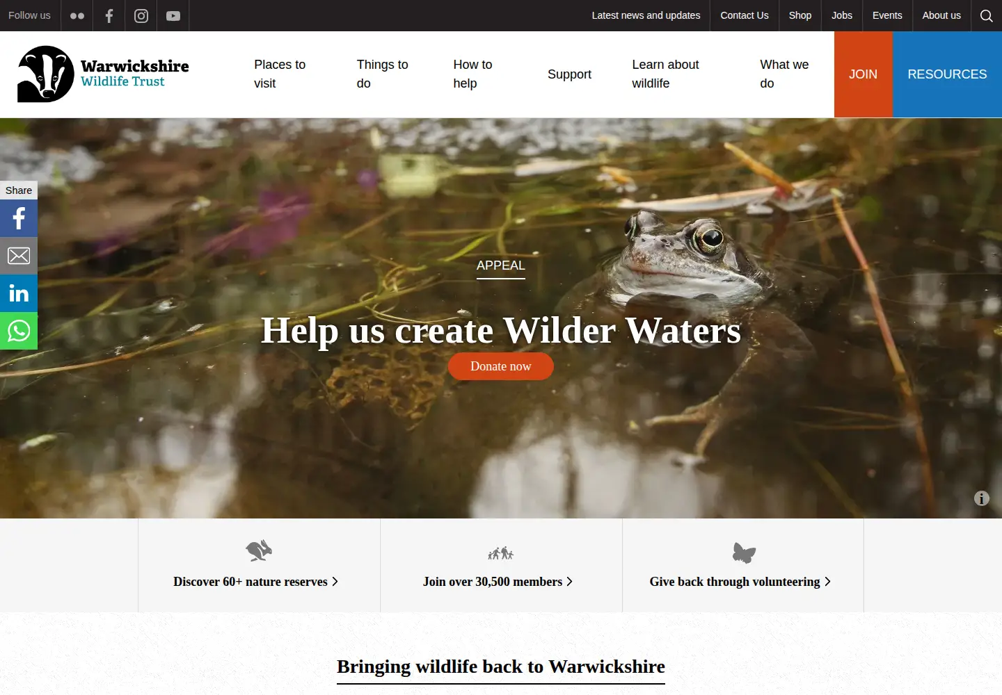 Screenshot of warwickshirewildlifetrust.org.uk