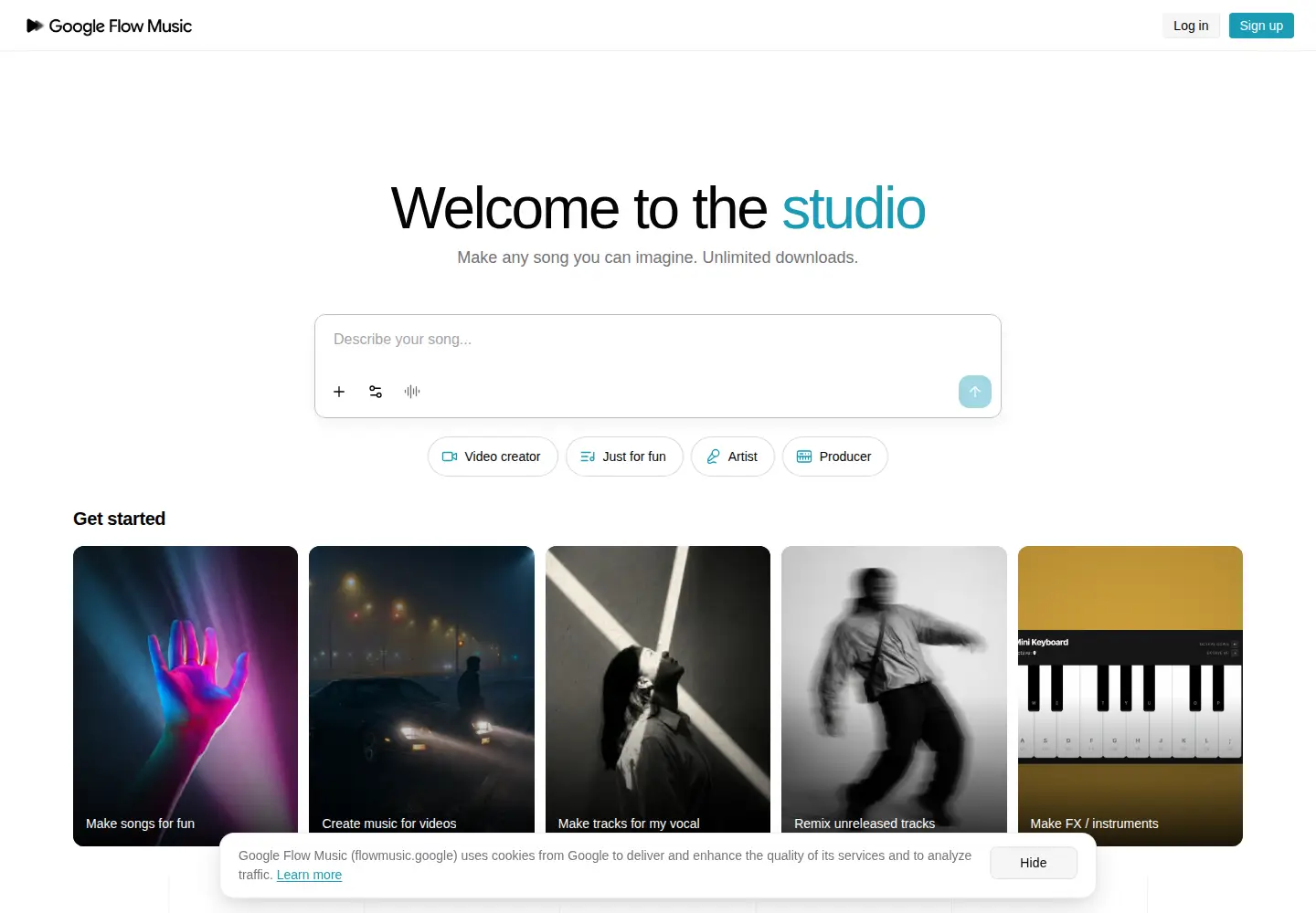Captured homepage of producer.ai in the current scan