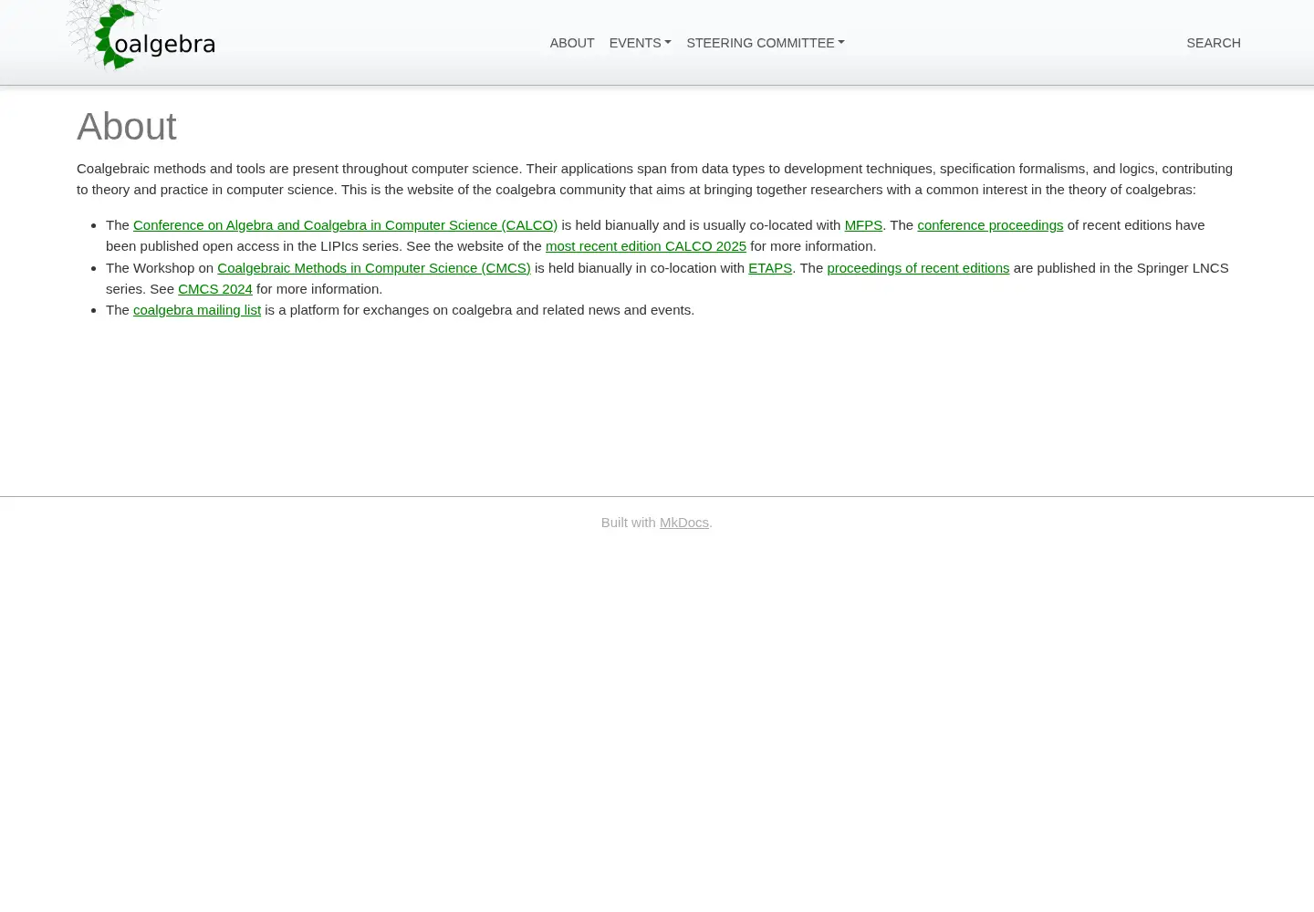 Screenshot of coalg.org