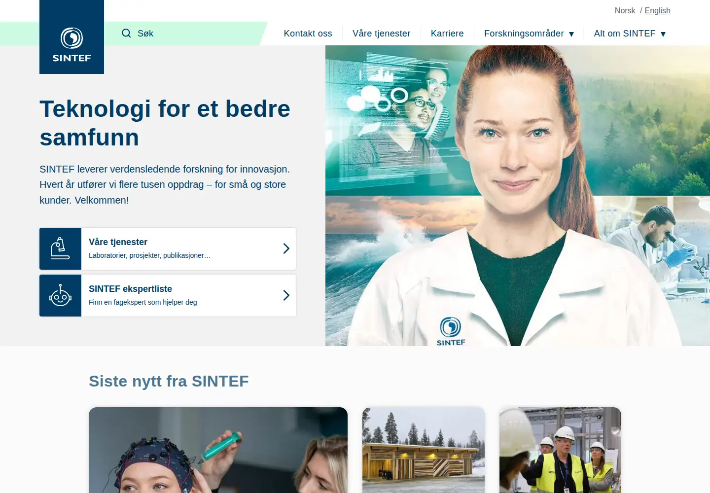 Screenshot of sintef.no