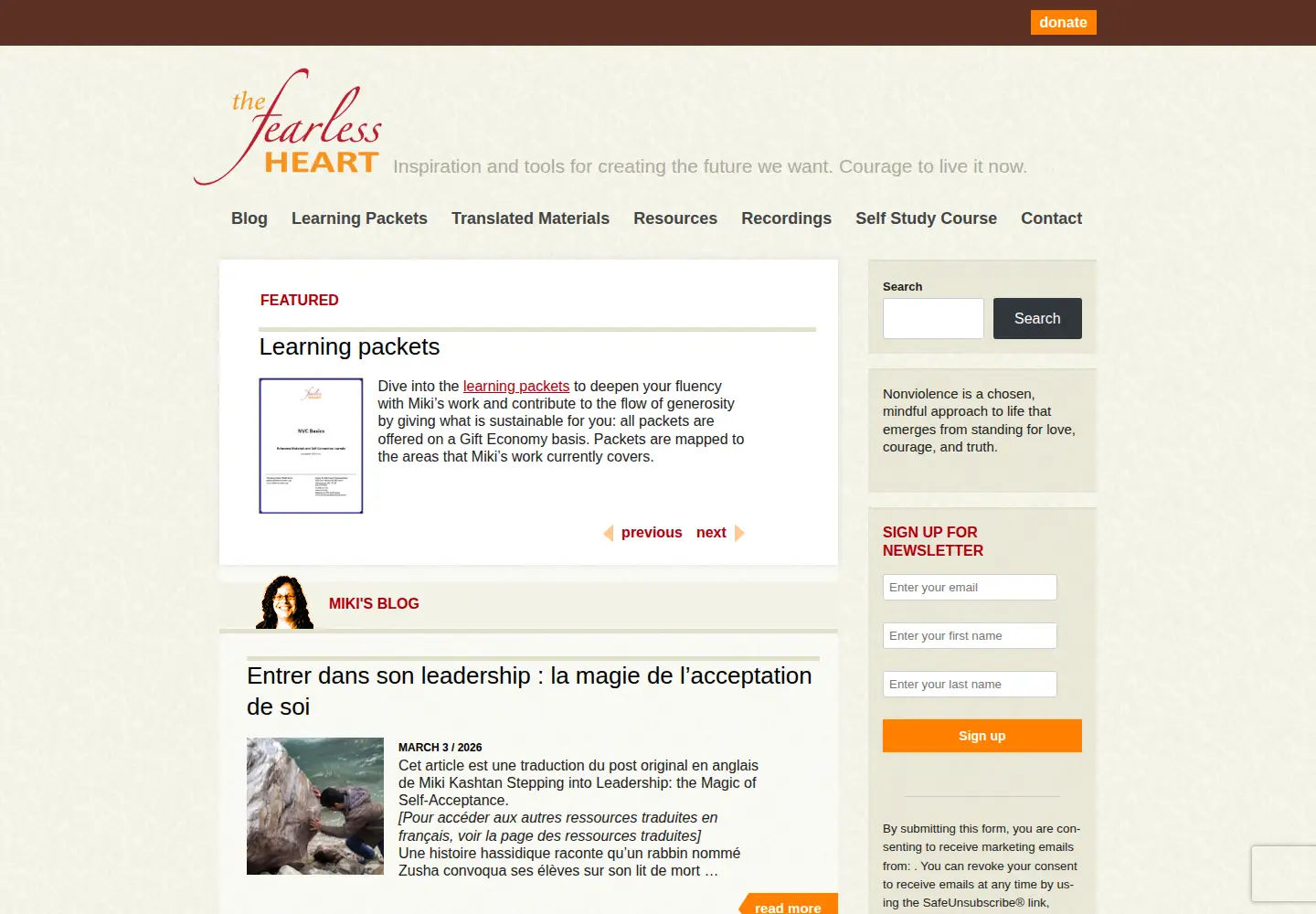 Screenshot of thefearlessheart.org