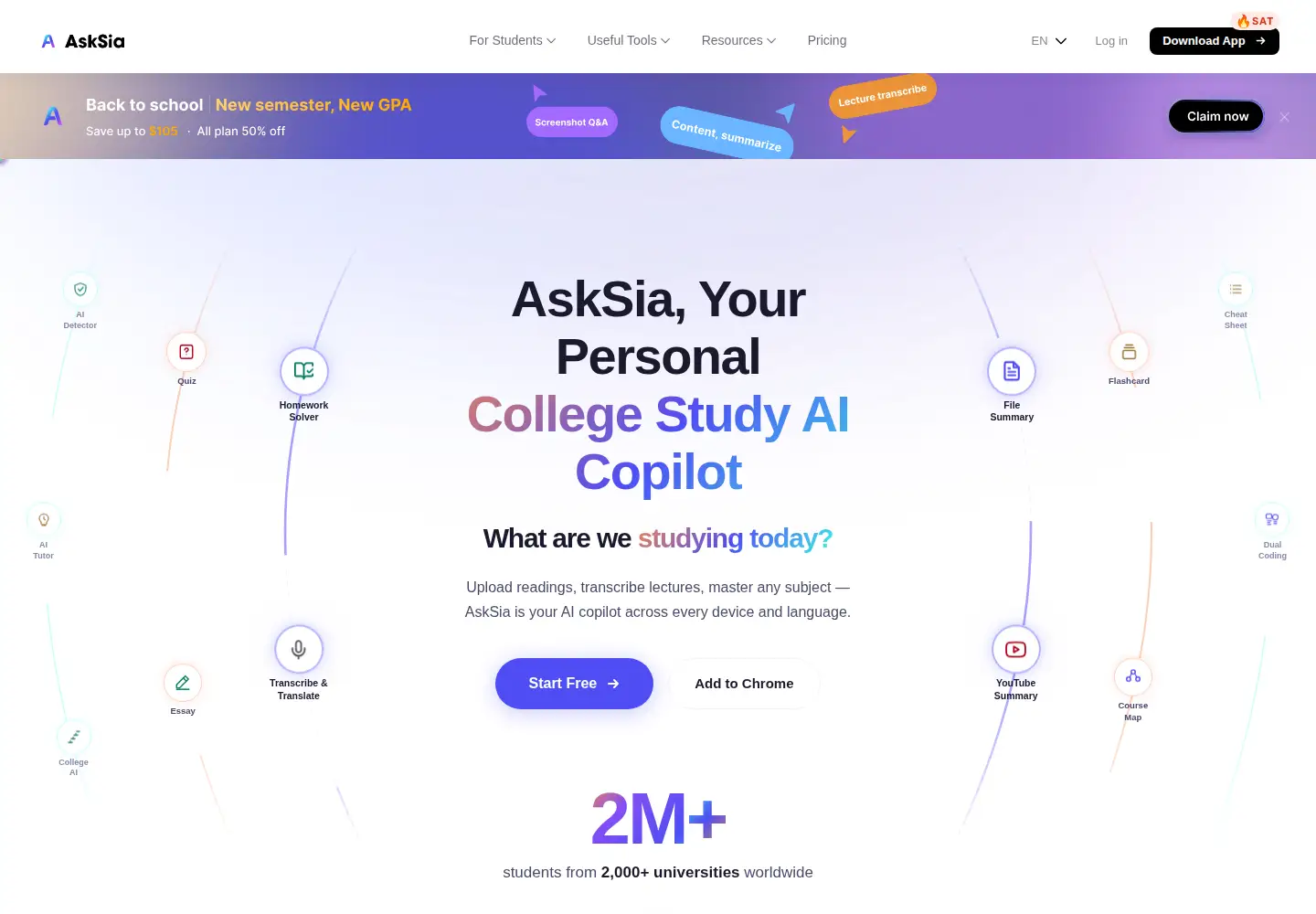 Captured homepage of asksia.ai in the current scan