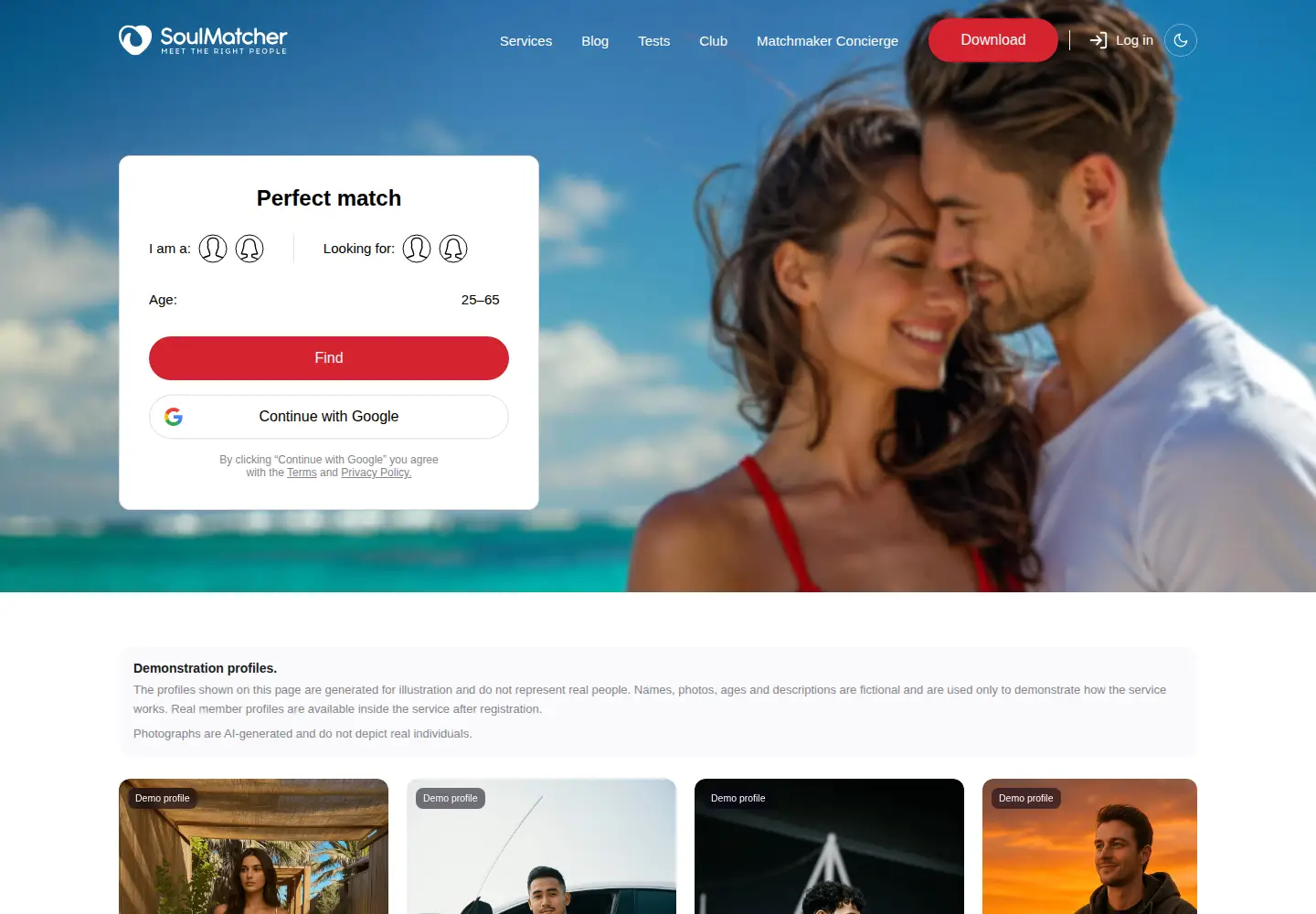 Captured homepage of soulmatcher.app in the current scan