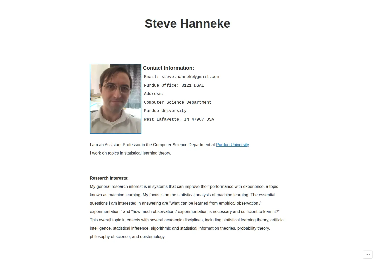 Screenshot of stevehanneke.com