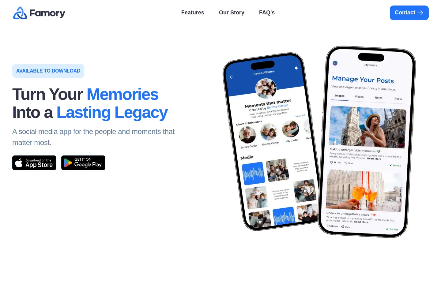 Captured homepage of famoryapp.com in the current scan