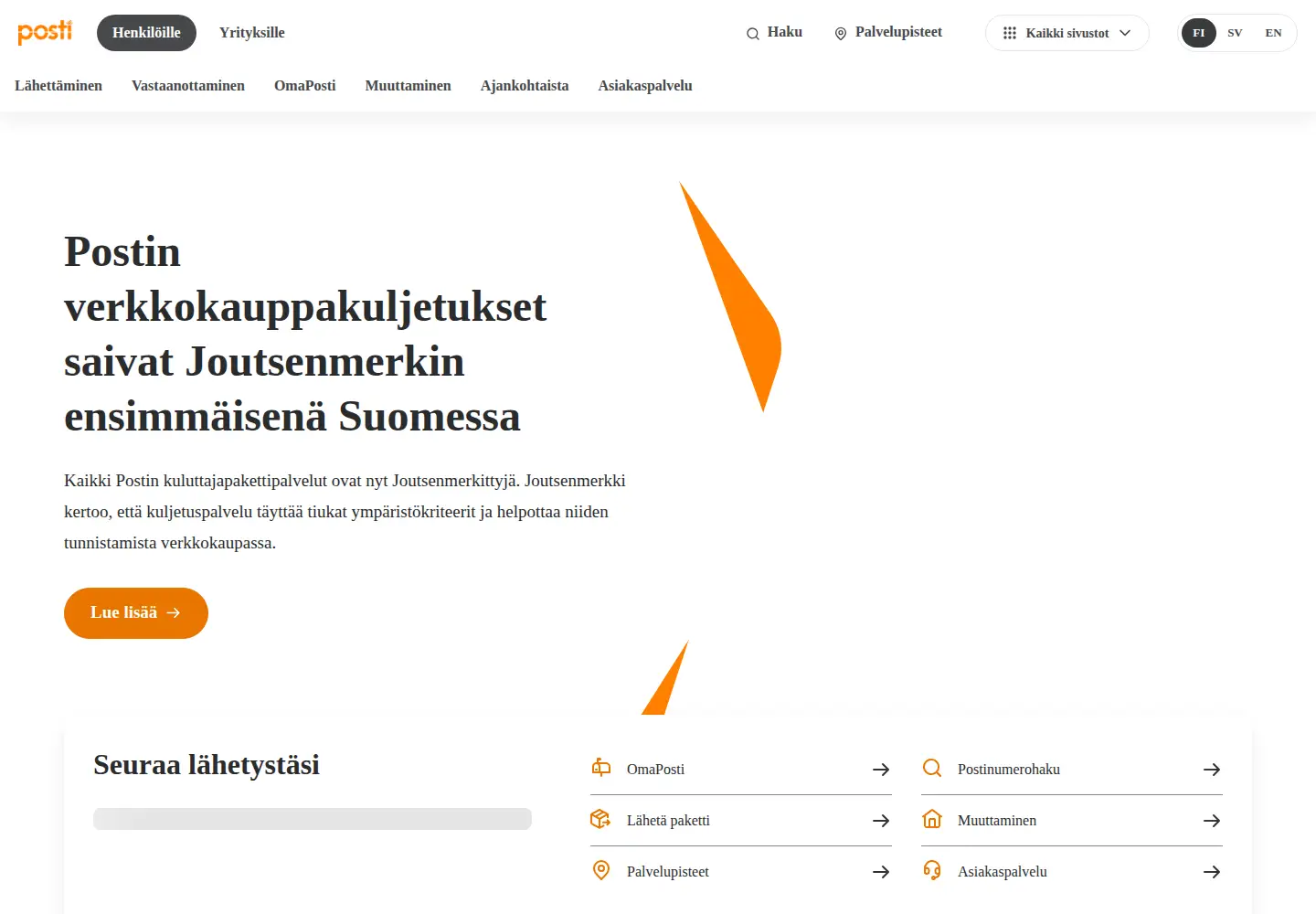 Screenshot of posti.fi