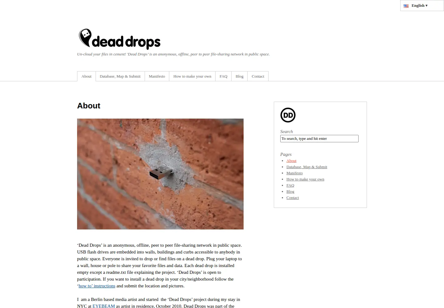 Captured homepage of deaddrops.com in the current scan
