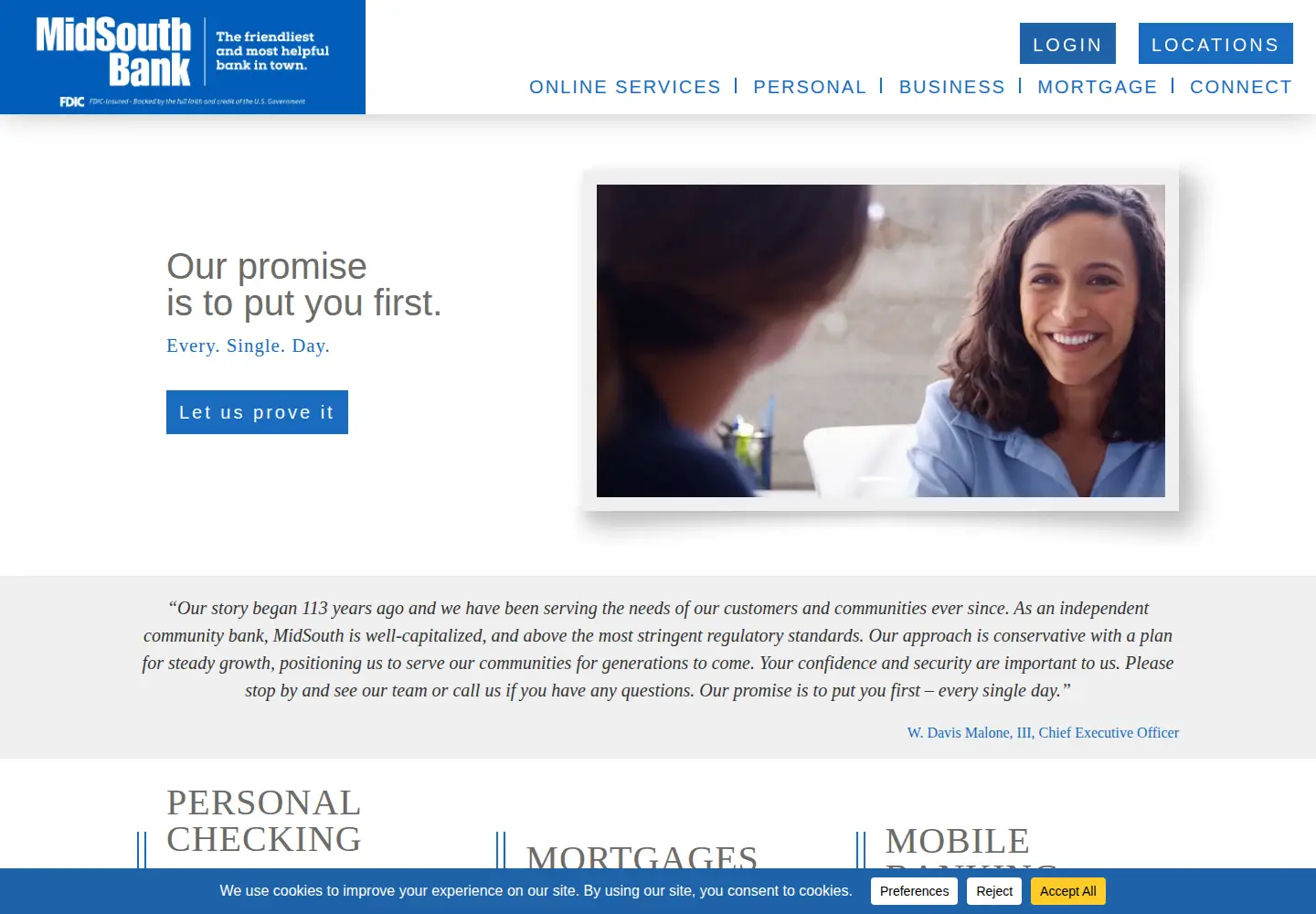 Screenshot of bankmidsouth.com