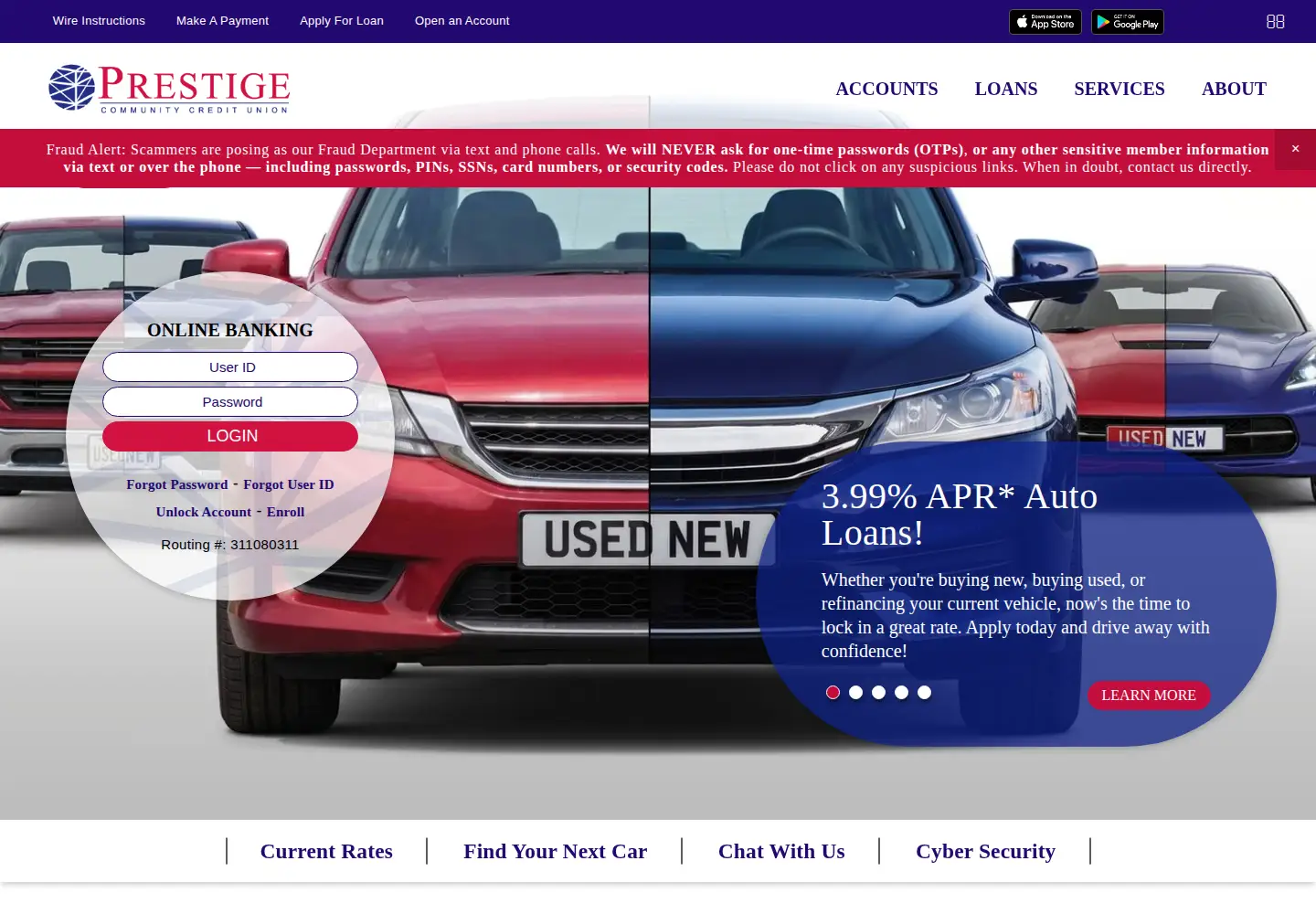 Screenshot of prestigecu.org
