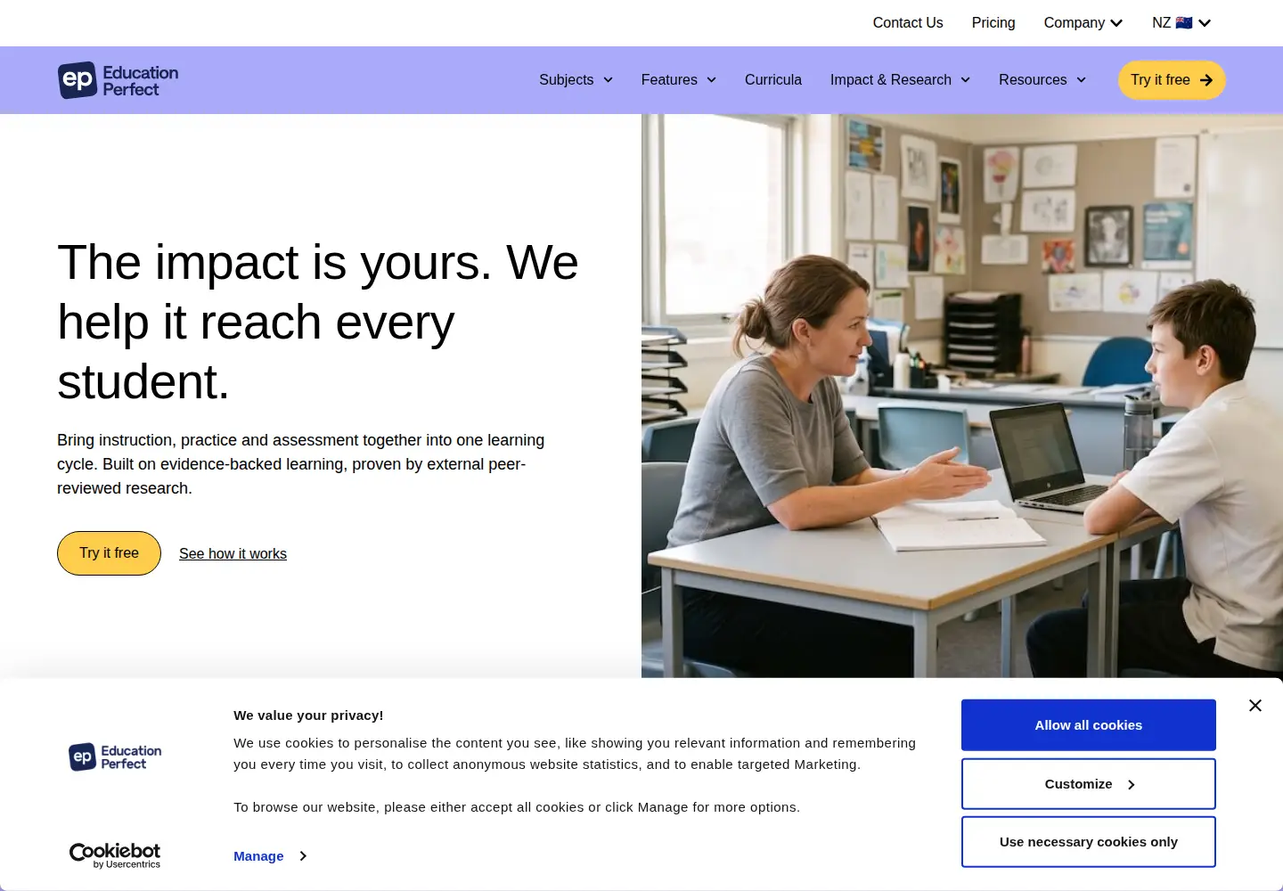 Screenshot of educationperfect.com