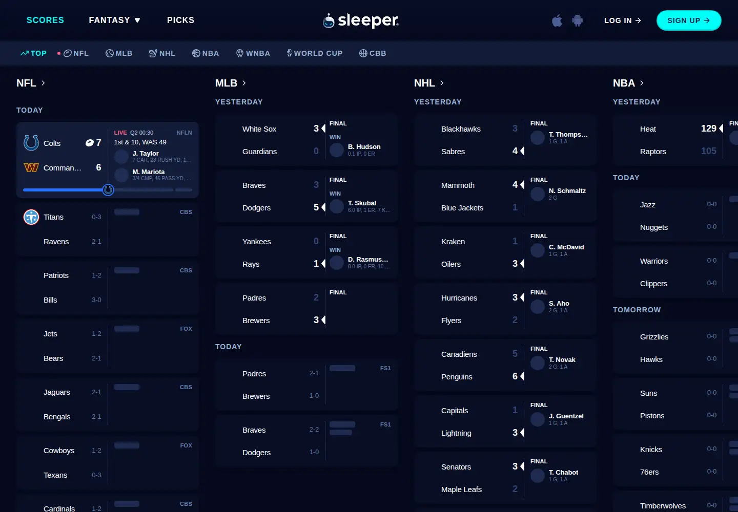 Screenshot of sleeper.app