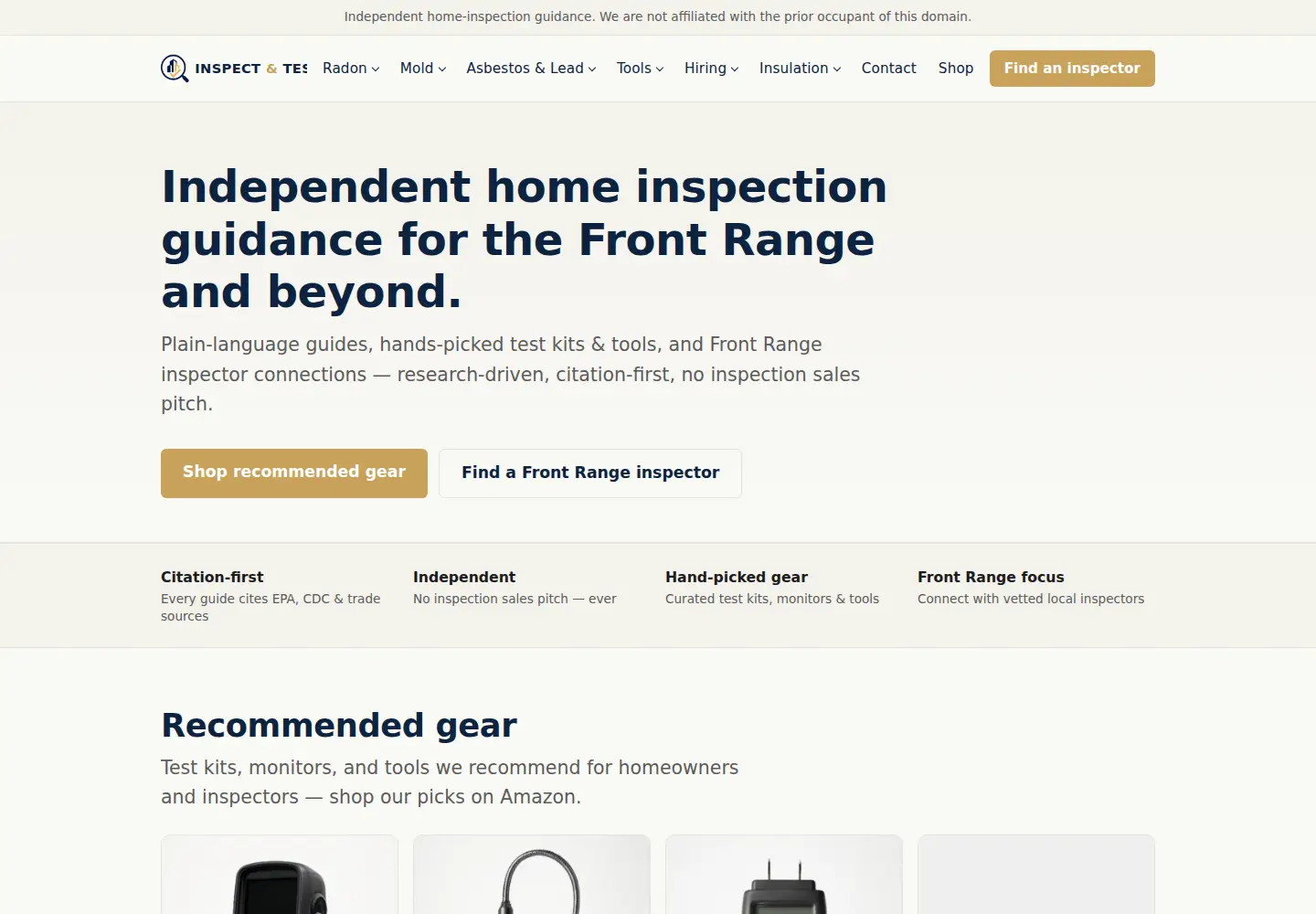 Screenshot of inspectandtest.net