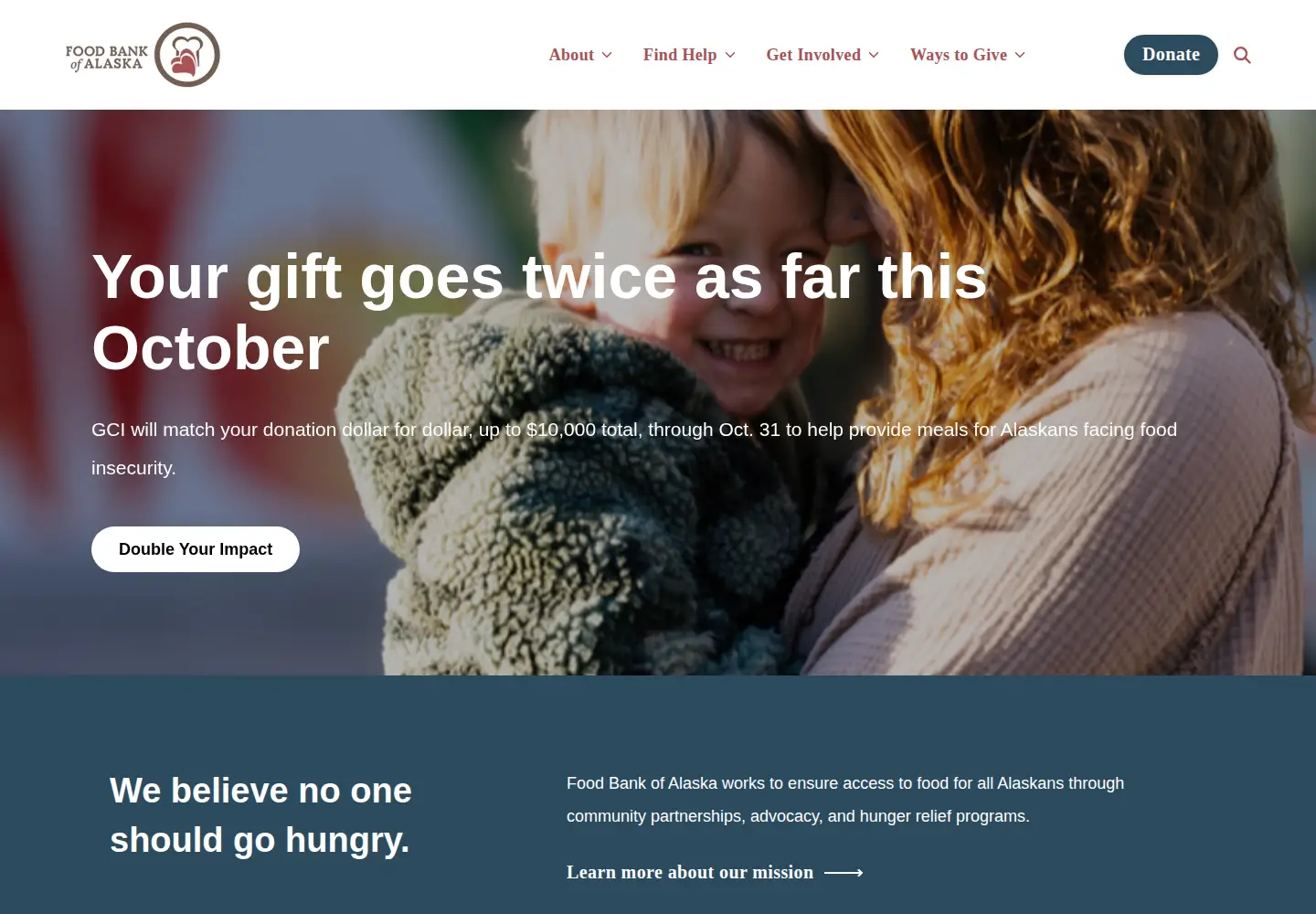 Captured homepage of foodbankofalaska.org in the current scan