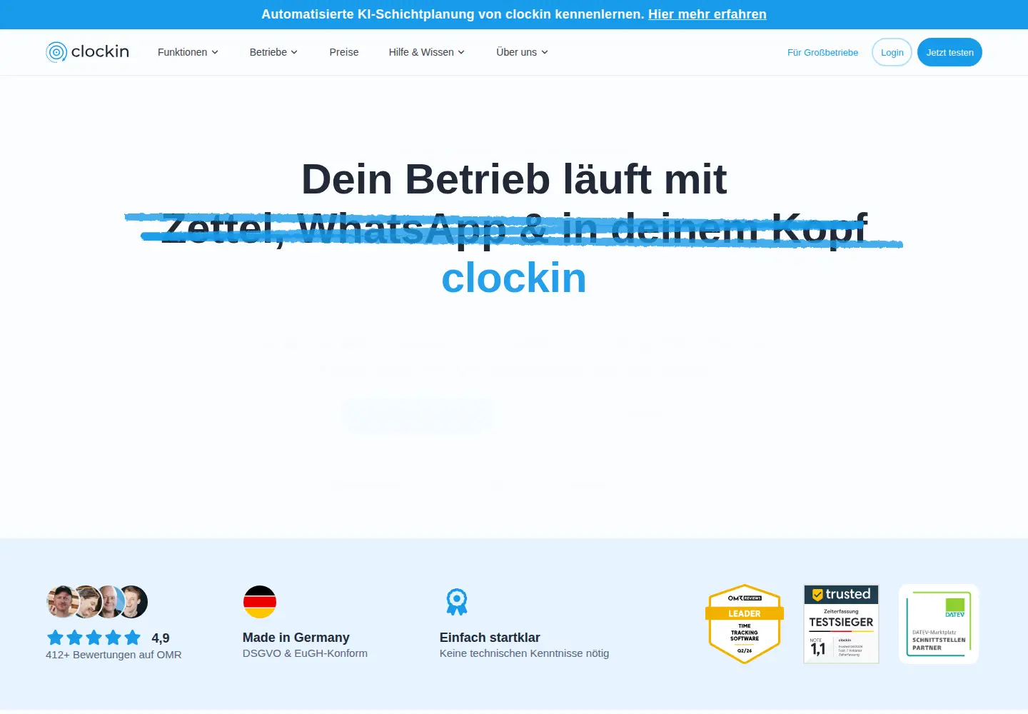 Captured homepage of clockin.de in the current scan