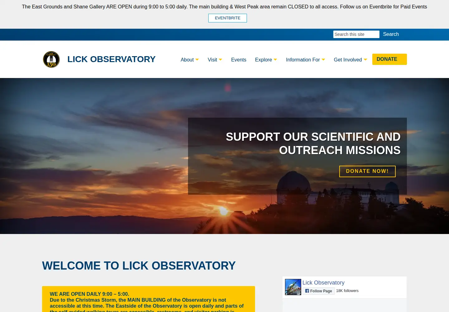 Screenshot of lickobservatory.org