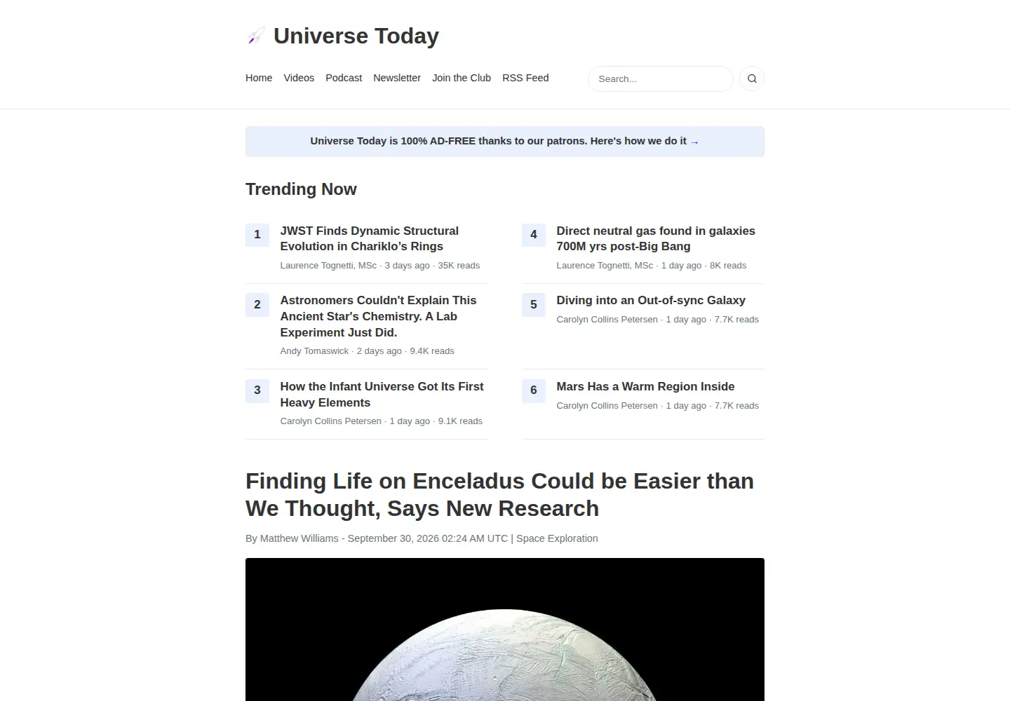 Screenshot of universetoday.com