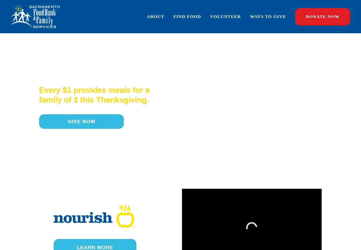 Captured homepage of sacramentofoodbank.org in the current scan