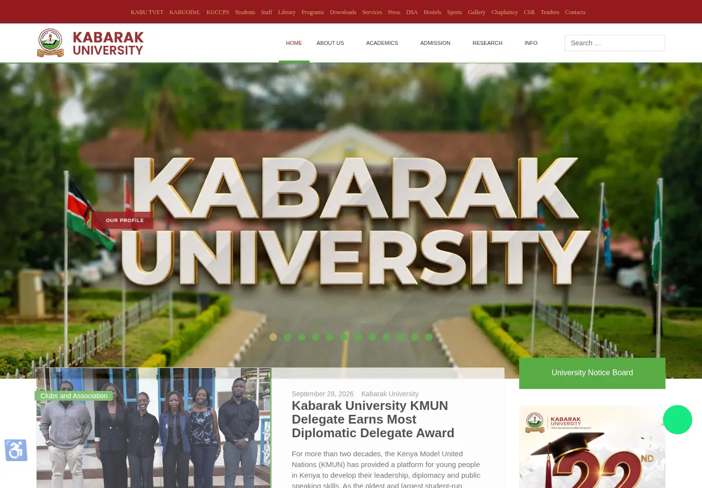 Screenshot of kabarak.ac.ke