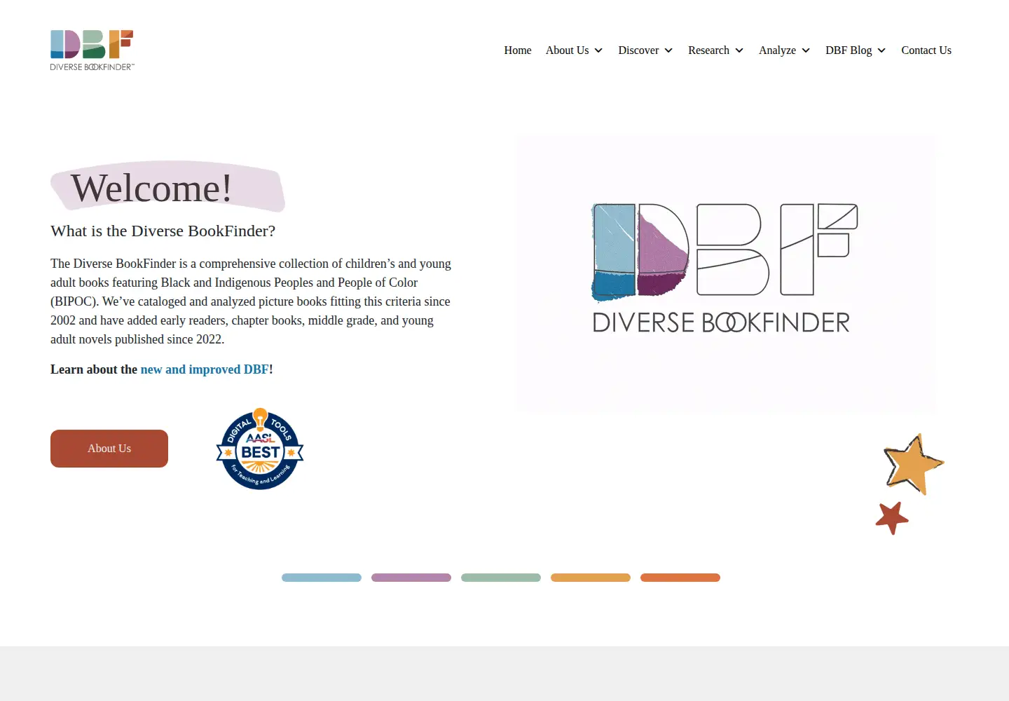 Captured homepage of diversebookfinder.org in the current scan