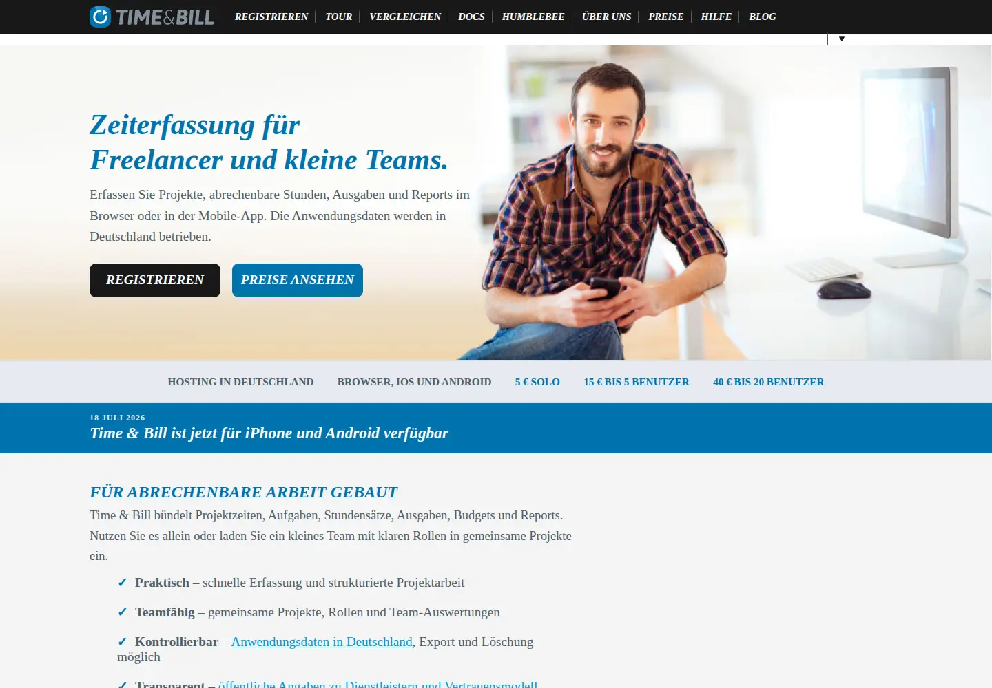 Screenshot of timeandbill.de