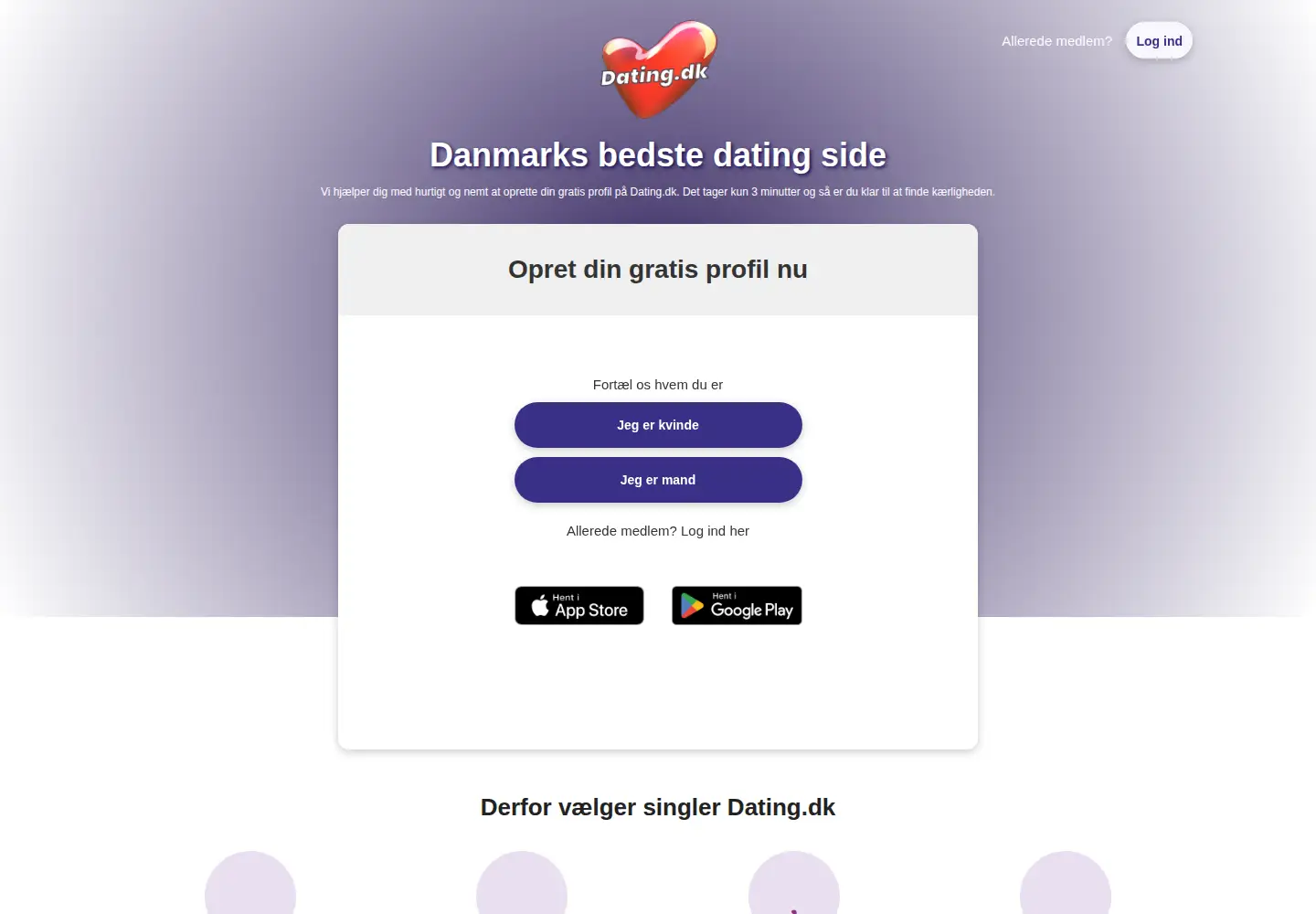 Captured homepage of dating.dk in the current scan