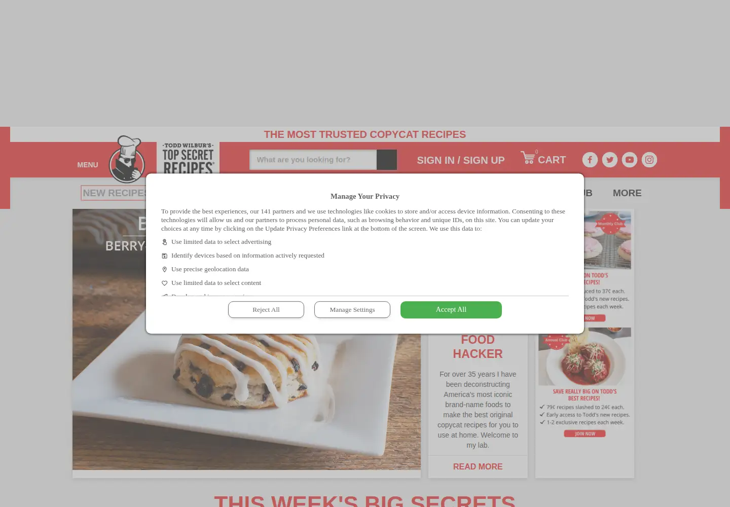 Screenshot of topsecretrecipes.com