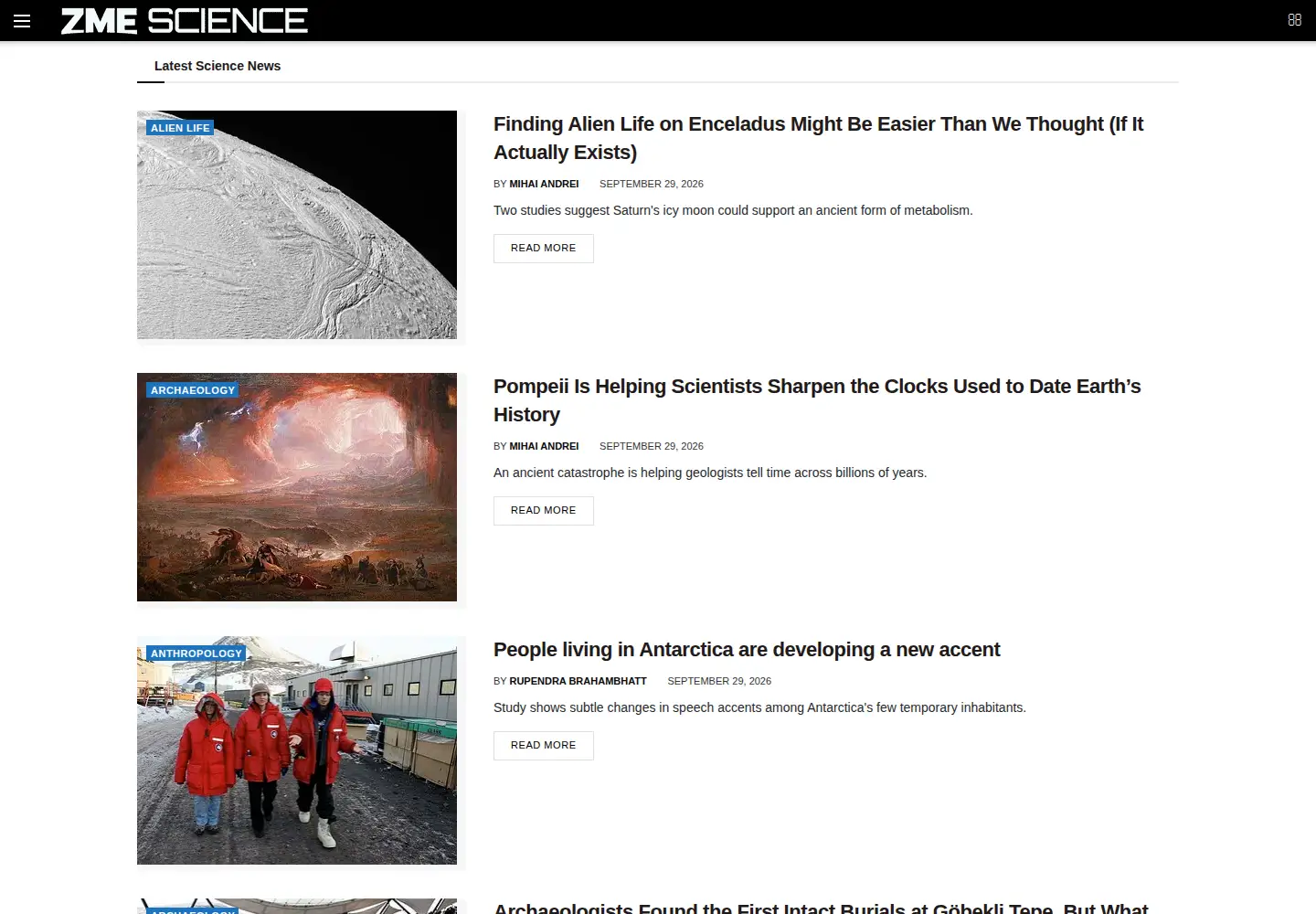 Screenshot of zmescience.com