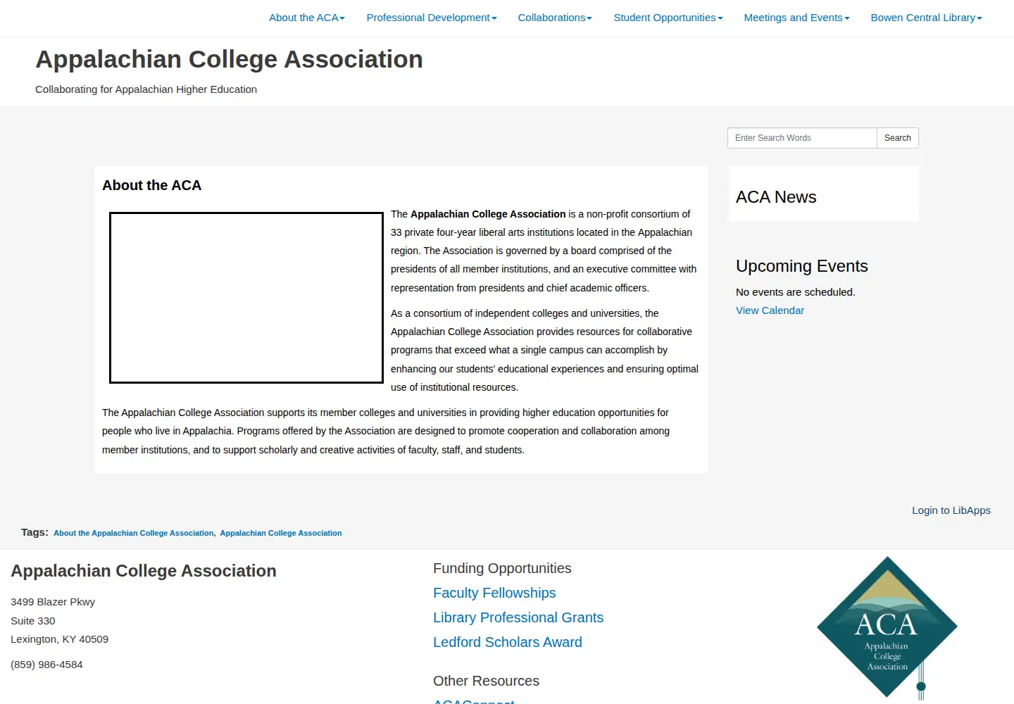 Captured homepage of acaweb.org in the current scan